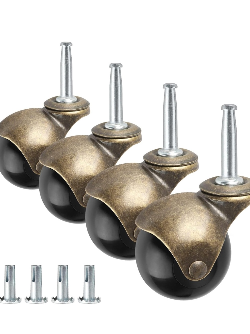 Antique Brass-Style Black Wheel Replacement Casters - Pack of 4